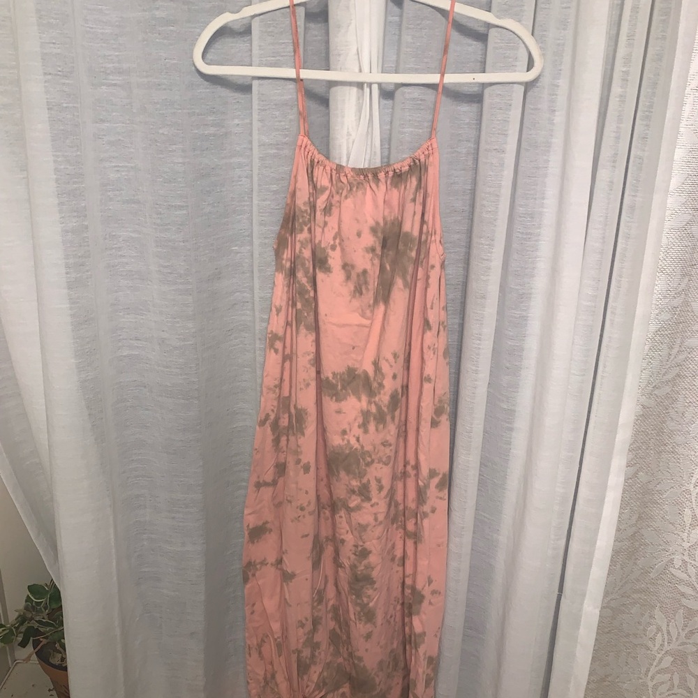 Tie-Dye Spaghetti Strap Dress - Pink and Brown